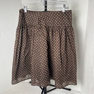 Women’s Banana Republic Brown w/ Geometric White Design A-line Flare Skirt Sz 8